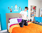 Two teen twinks find themselves in a bedroom - one decides to work out his camera to and the other poses on his bed hair